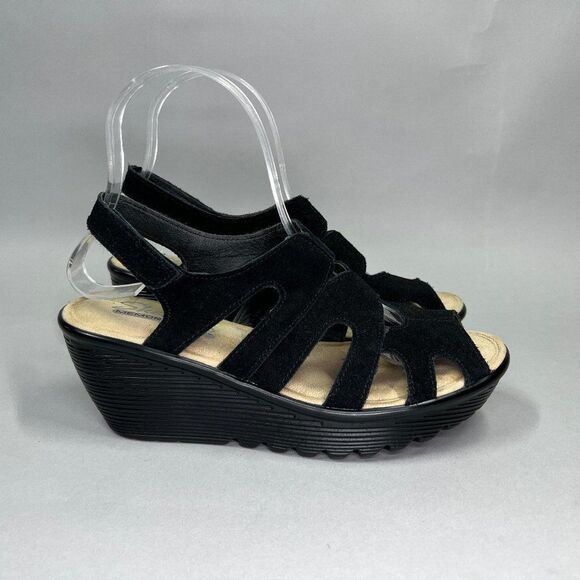 Skechers Parallel Sandals Women's 6.5 Black Peep Toe Sling Back Wedge Platform - Picture 1 of 11